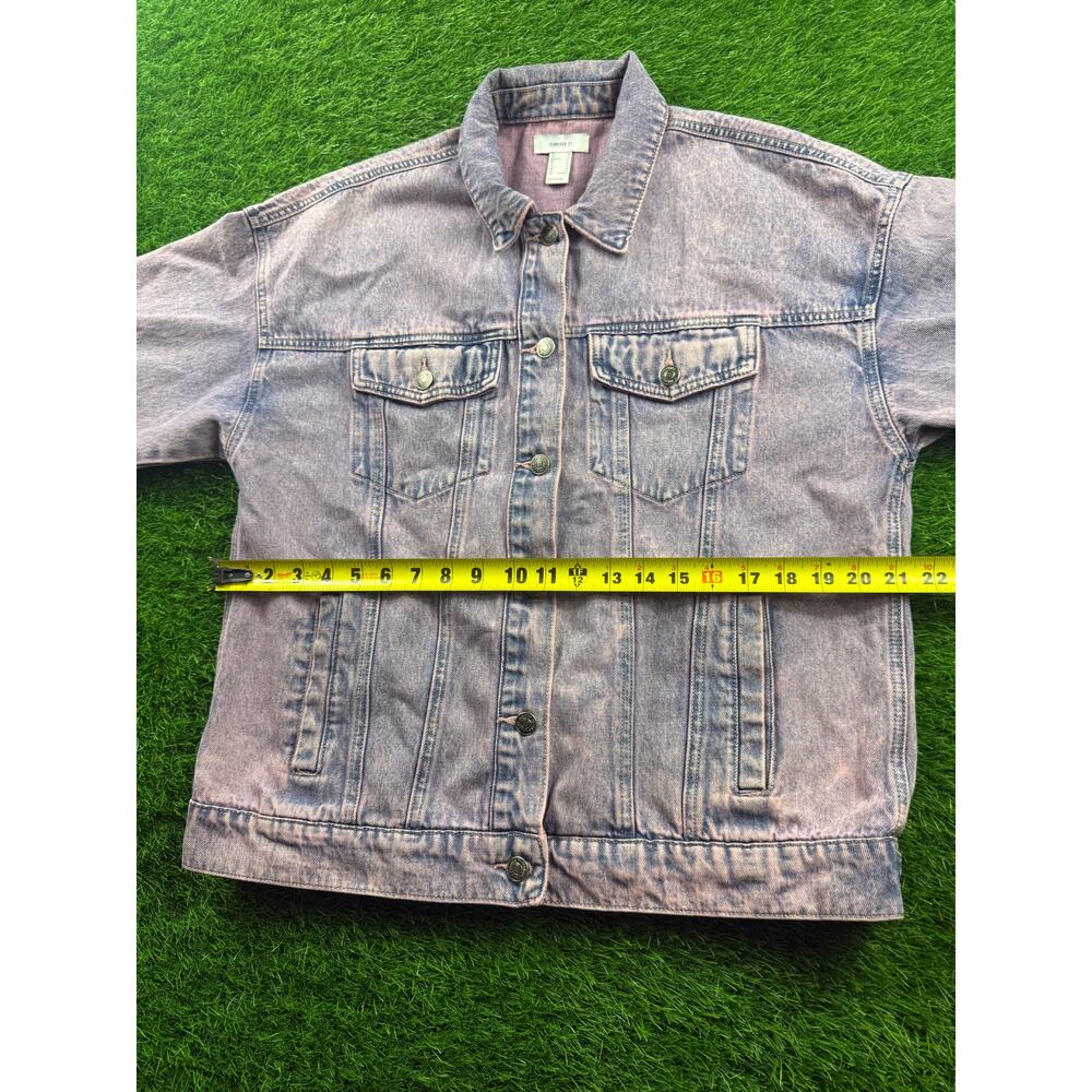 FOREVER 21 Acid Wash Denim Jacket Purple Women's M Oversized Trucker Jean Coat - Picture 13 of 16